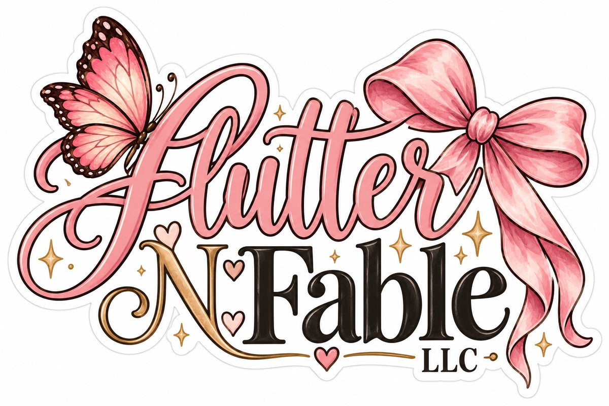 Flutter N Fable Signature Pink Butterfly & Bow Logo Sticker
