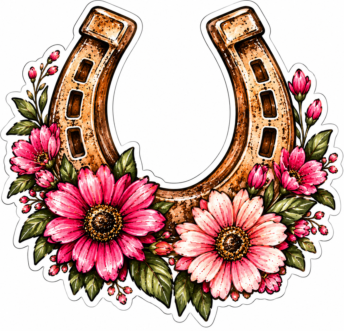 Lucky in Bloom Floral Horseshoe Western Sticker
