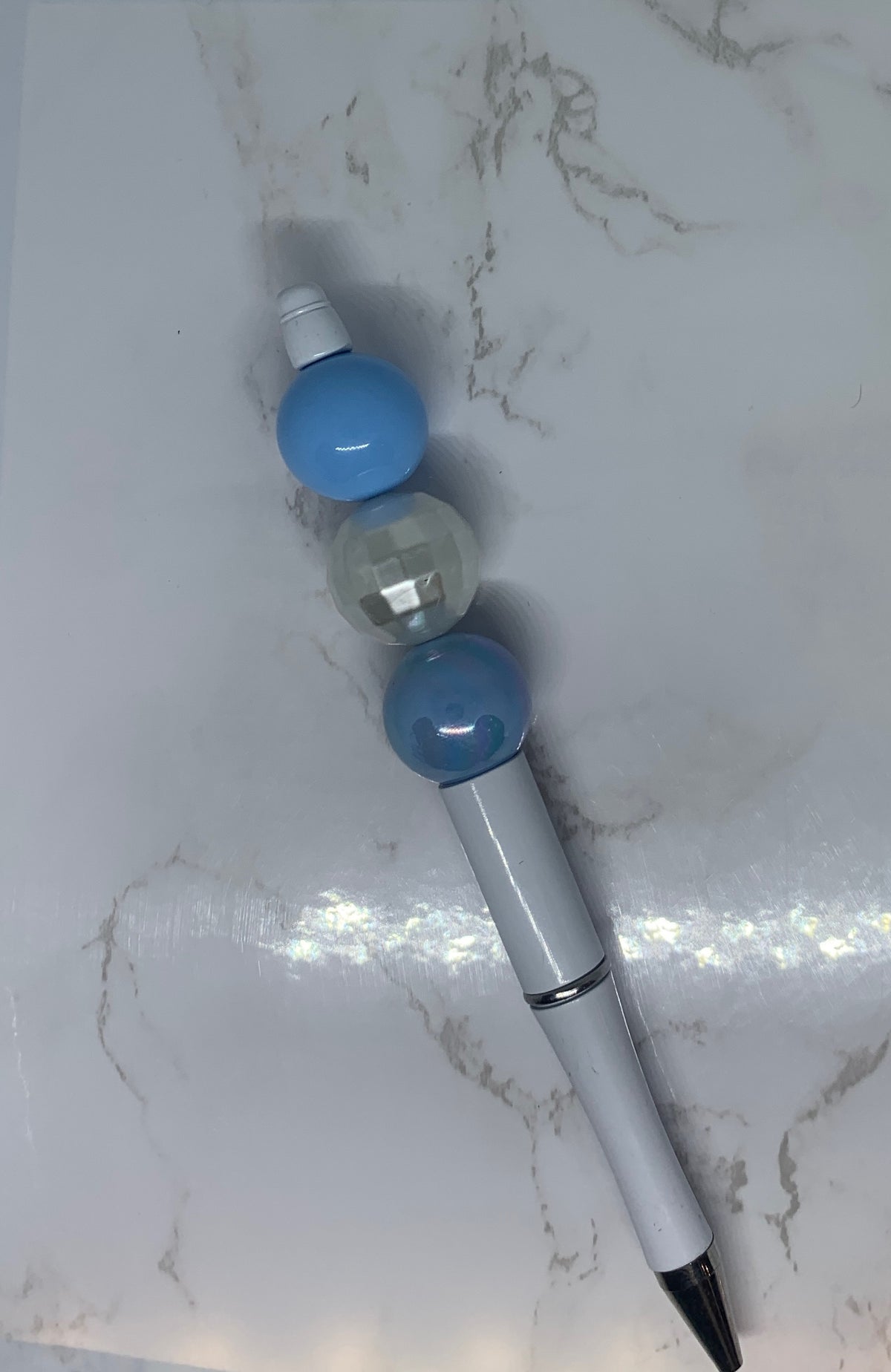 Blue & Silver Shimmer Handmade Beaded Pen šāØ