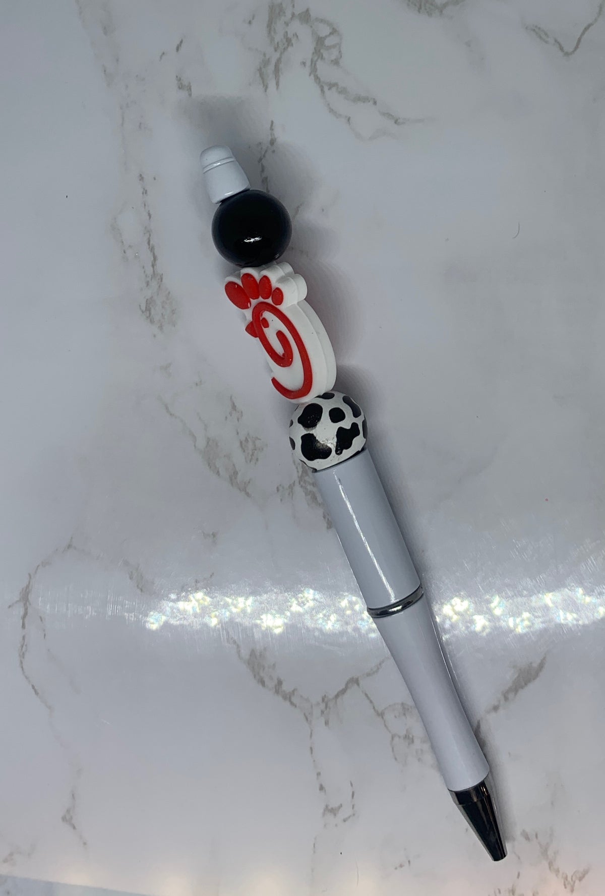 ā¤ļøš¾ Chick-fil-A Inspired Handmade Beaded Pen ā Cow Print & Red Logo Pen