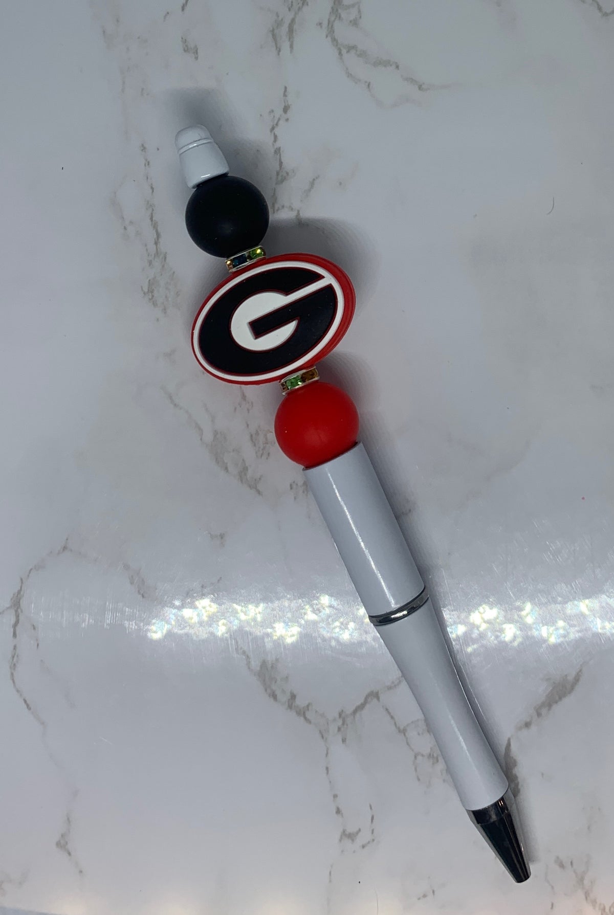 πβ€οΈ Georgia Bulldogs Handmade Beaded Pen β Red, Black & White UGA Design