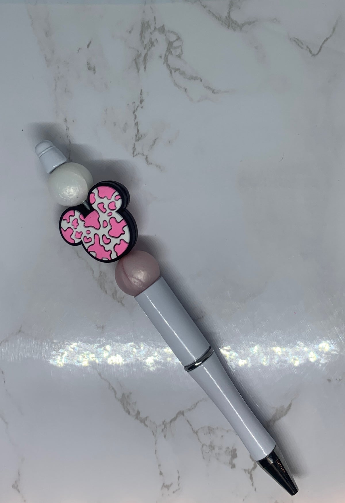 Pink Cow Print Mouse Ears Handmade Beaded Pen šš