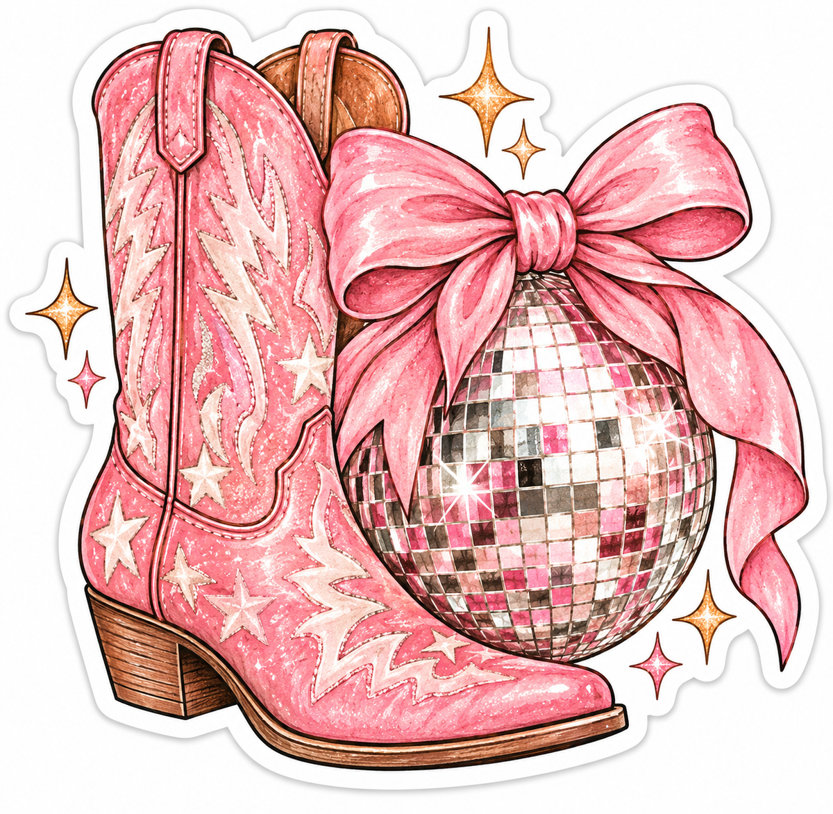 Pink Cowboy Boot and Disco Ball