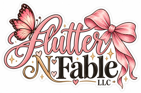 Flutter N Fable Signature Pink Butterfly & Bow Logo Sticker