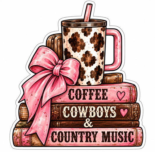 Coffee, Cowboys & Country Music Western Bookish Sticker