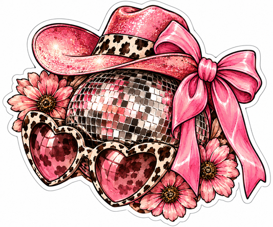 Disco Cowgirl Pink Glitter Western Sticker