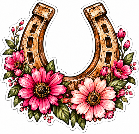 Lucky in Bloom Floral Horseshoe Western Sticker