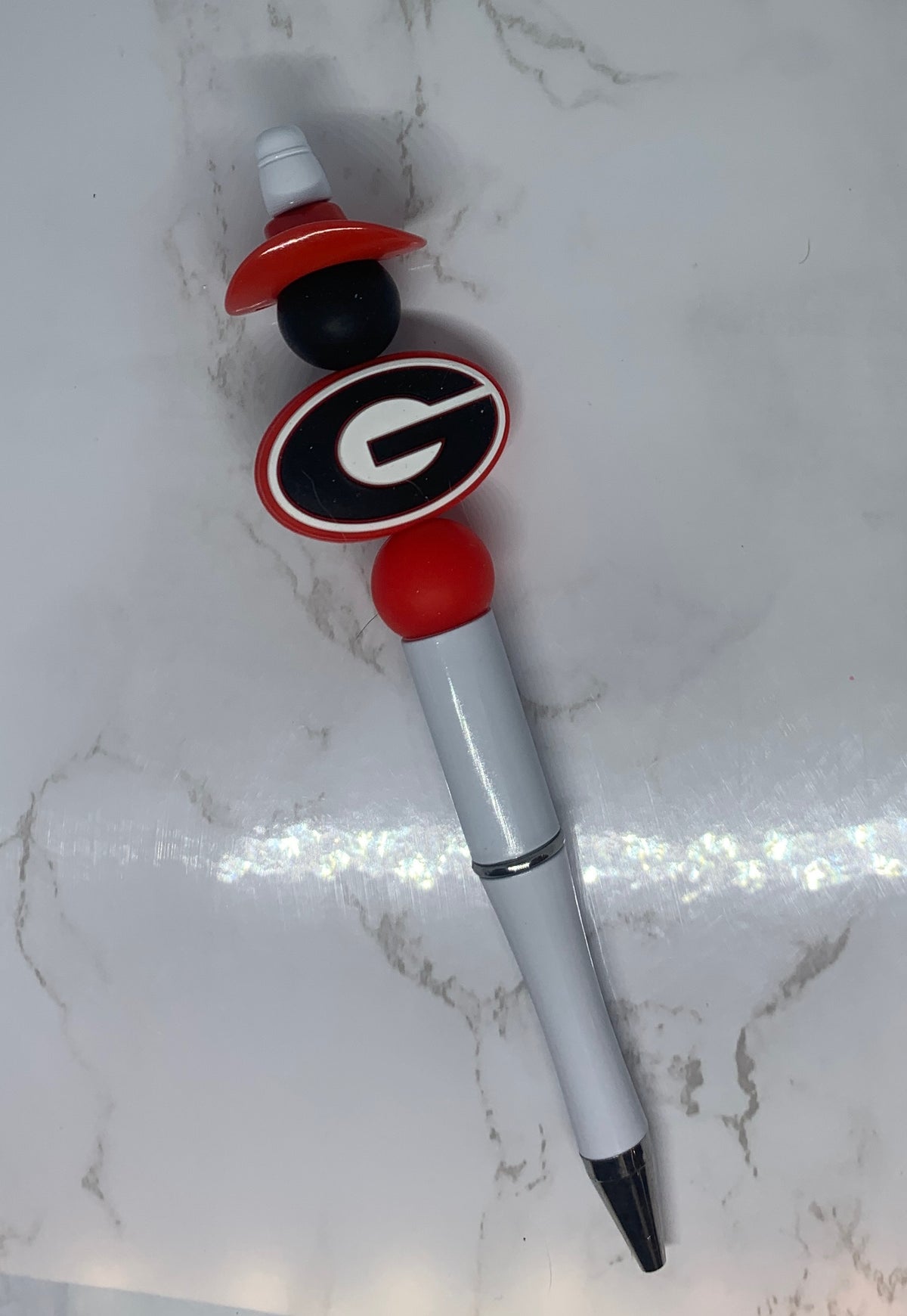 🏈❤️ Georgia Bulldogs Handmade Beaded Pen – Red, Black & White Football Fan Pen