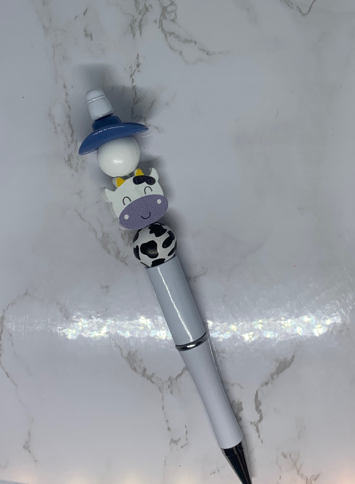 🐮💙 Blue Cowboy Cow Handmade Beaded Pen – Western Farmhouse Style