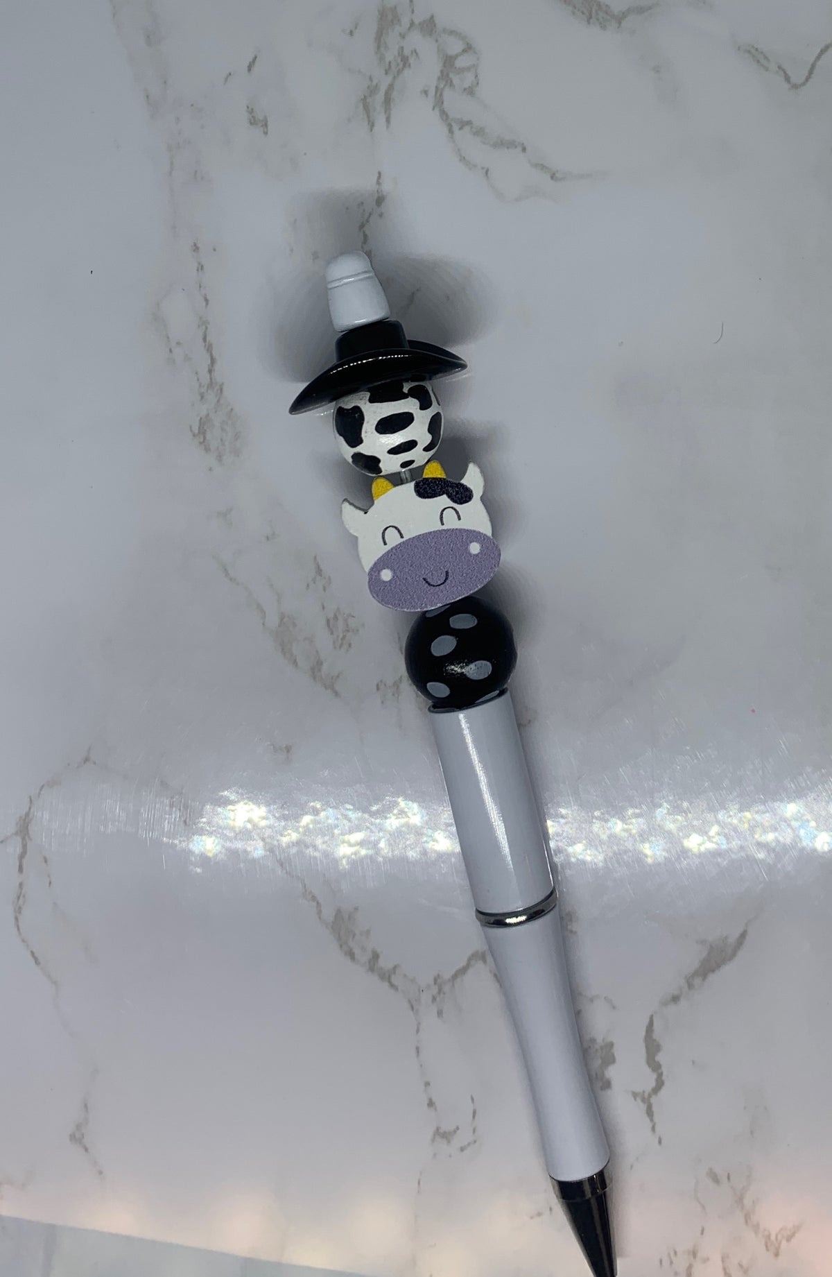 Black & White Cowgirl Cow Handmade Beaded Pen 🐮🖤🤠