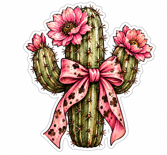 Pink Bow Cactus Bloom Western Sticker