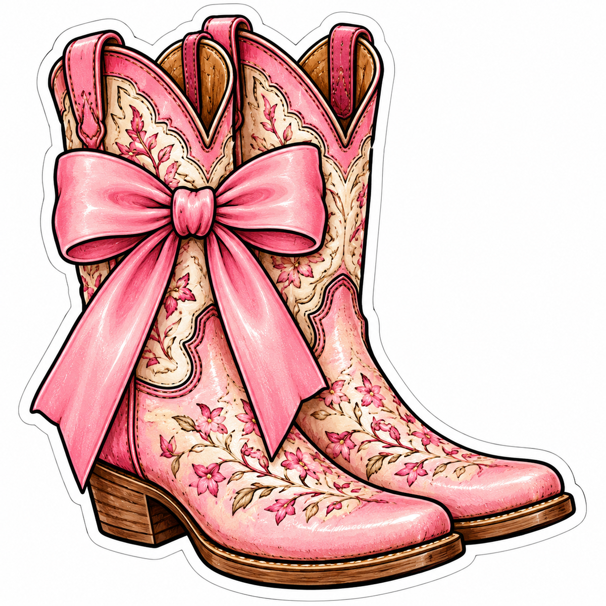 Pretty in Pink Floral Cowgirl Boots Sticker
