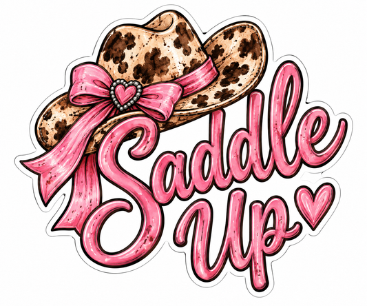 Saddle Up Pink Bow Cowgirl Hat Western Sticker